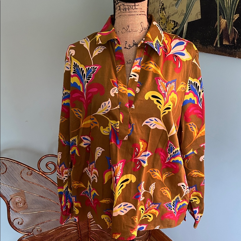Foxcroft Colorful Floral Button-Up Shirt
